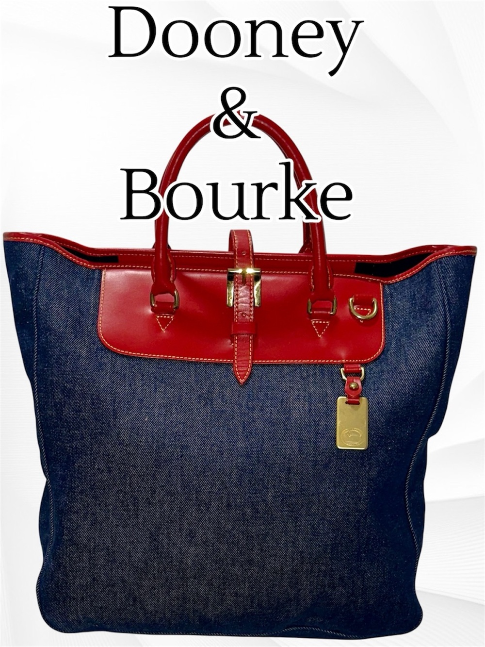 Vintage Dooney Bourke USA Denim Canvas Tote Crossbody Duck Charm Blue Red EUC